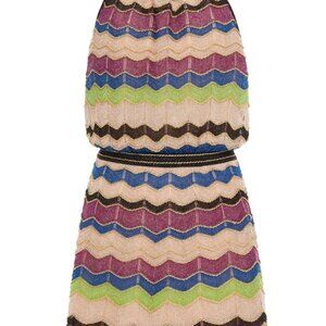 Missoni  gathered metallic crochet-knit mini dress